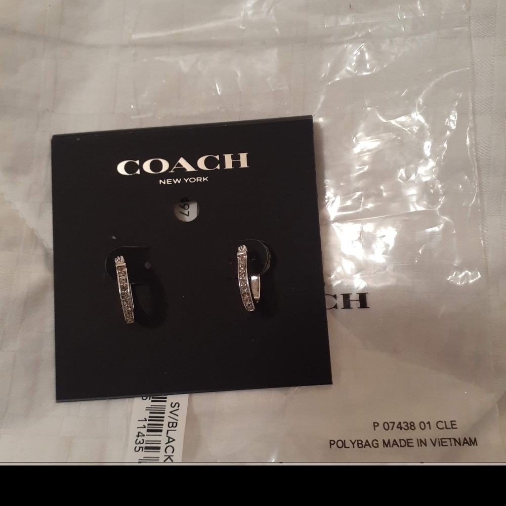 Coach Signature C pierced Earrings. Silver. NWT